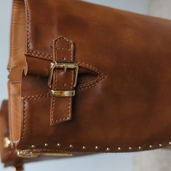 Dream Pairs Intruder-3 Stud Embellished Heeled Tall Boots 9.5 Brown Full Zipper - Picture 10 of 16